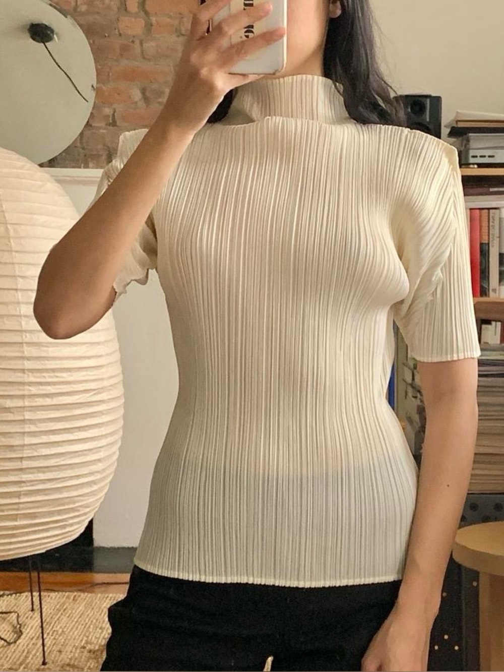 Issey Miyake Pleats Please Mockneck Top Ivory White JP3
